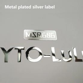 Metal plated silver logo label